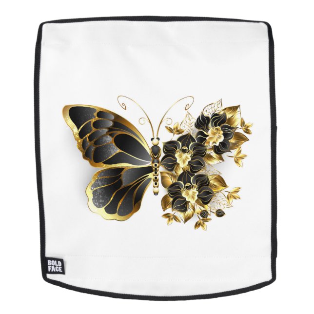 Mochila Mariposa de flores de oro con orquídea negra (Cara extraíble)