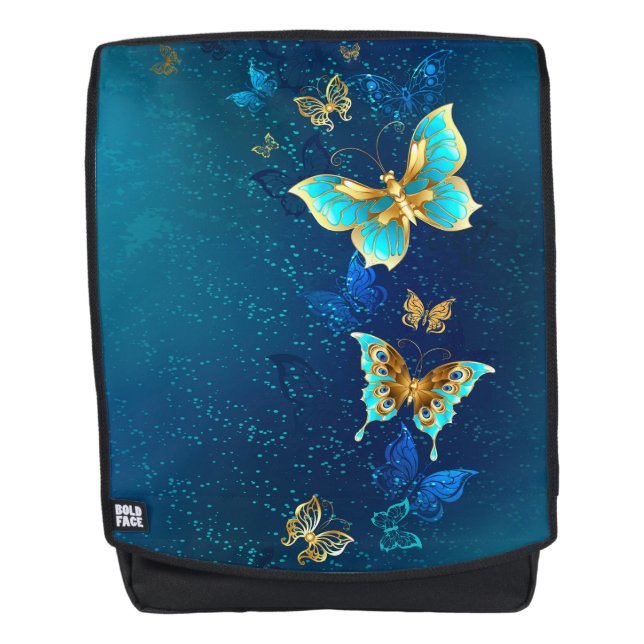 Mochila Mariposas doradas sobre fondo azul (Anverso)