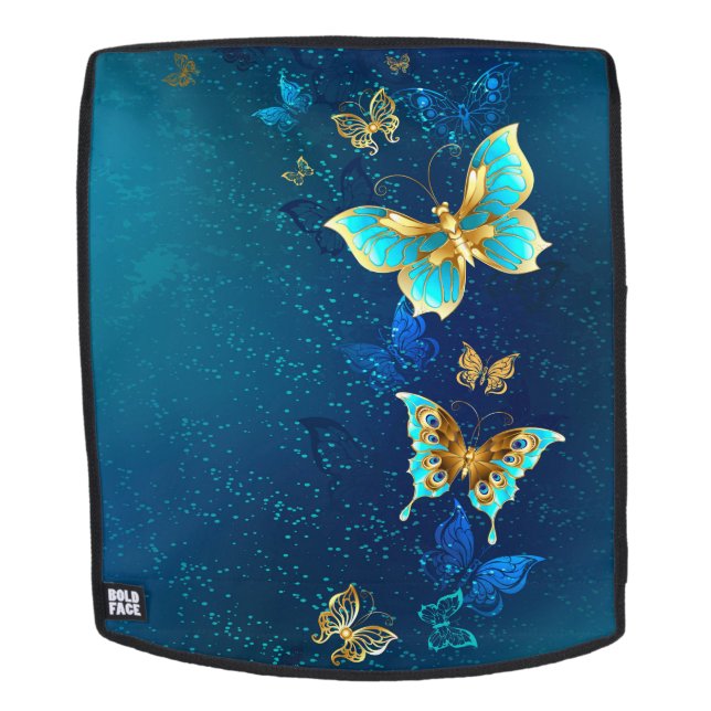 Mochila Mariposas doradas sobre fondo azul (Cara extraíble)