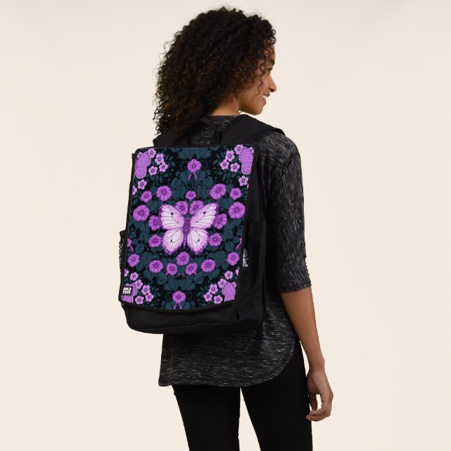 Mochila Mariposas y simetría floral, violeta y azul (Puesto)