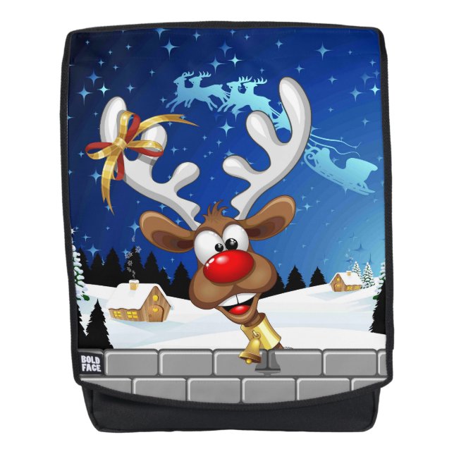 Mochila Meme Divertido de Navidad de Reno Mirando (Anverso)