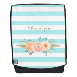 Mochila Moda Aqua Stripes Floral y nombre femenino