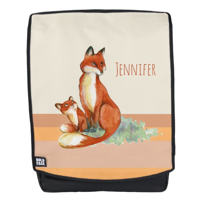 Mochila Momma Fox y Baby Watercolor Ilustracion (Anverso)