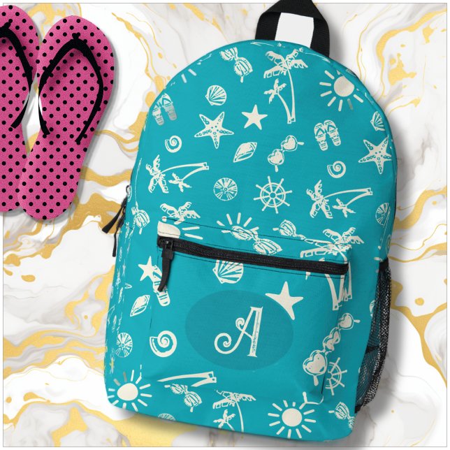 Mochila Monograma azul Aqua de patrón tropical (Subido por el creador)