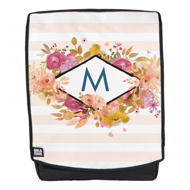 Mochila Monograma de Bouquet floral rosa y naranja (Anverso)