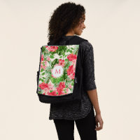Mochila Monograma de flor rosa de Hibiscus Vintage