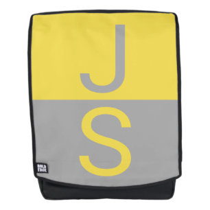 Mochila Monograma de iniciales modernas amarillas y grises