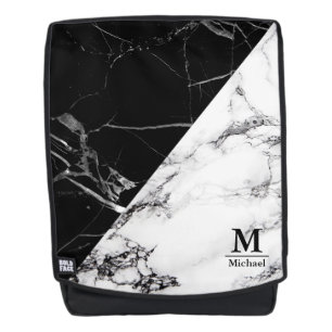Mochila Monograma de textura de mármol blanco negro de mo