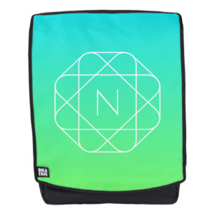 Mochila Monograma geométrico genial Ombre azul y verde l
