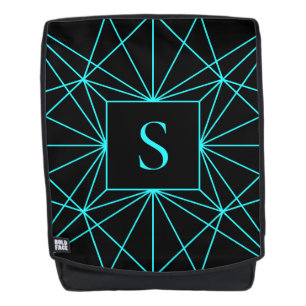 Mochila Monograma inicial   Diseño geométrico turquesa