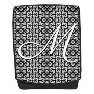 Mochila Monograma inicial geométrico en blanco y negro