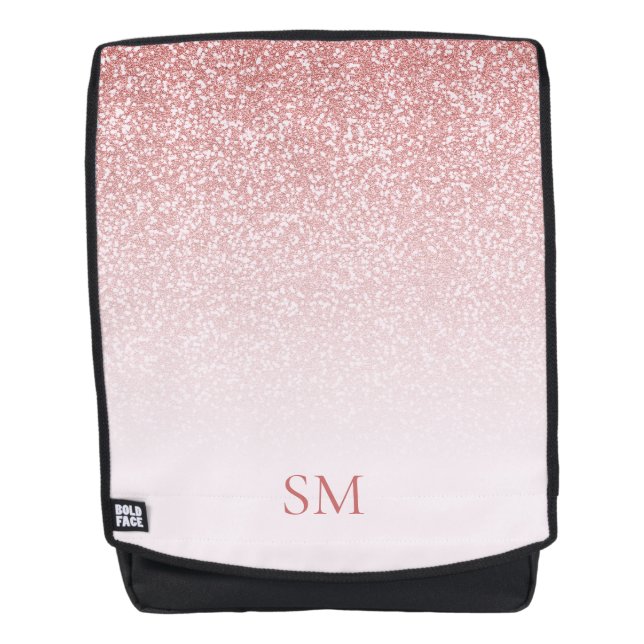 Mochila Monograma Purpurina de oro Rosa personalizado (Anverso)