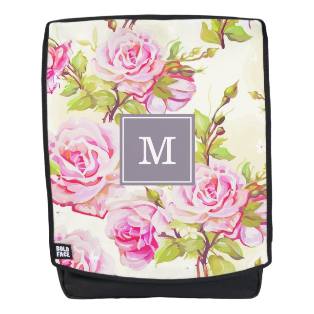 Mochila Monograma Rosa antiguo de patrón floral pe (Anverso)