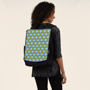 Mochila Mosaico azul y amarillo, Entramado, Quatrefoil