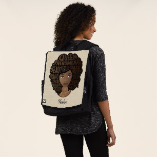 Mochila Mujeres motivadoras negras, pelo natural, beige