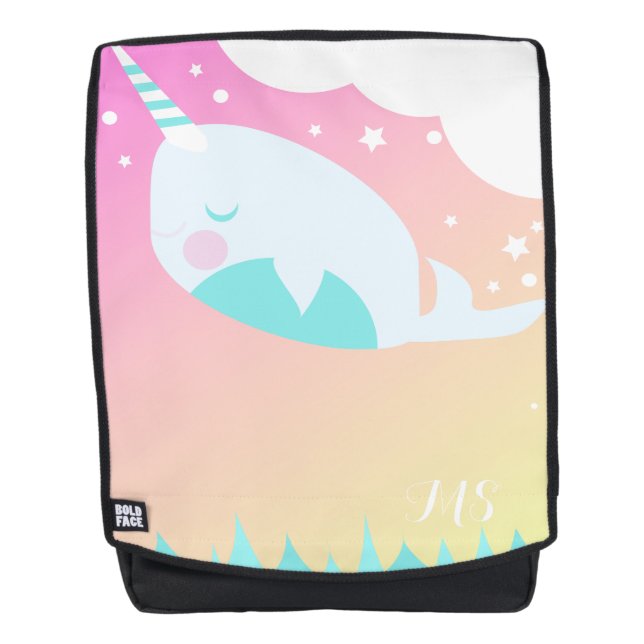 Mochila Narwhale Ocean Whale and Clouds Ombre Nombre inici (Anverso)