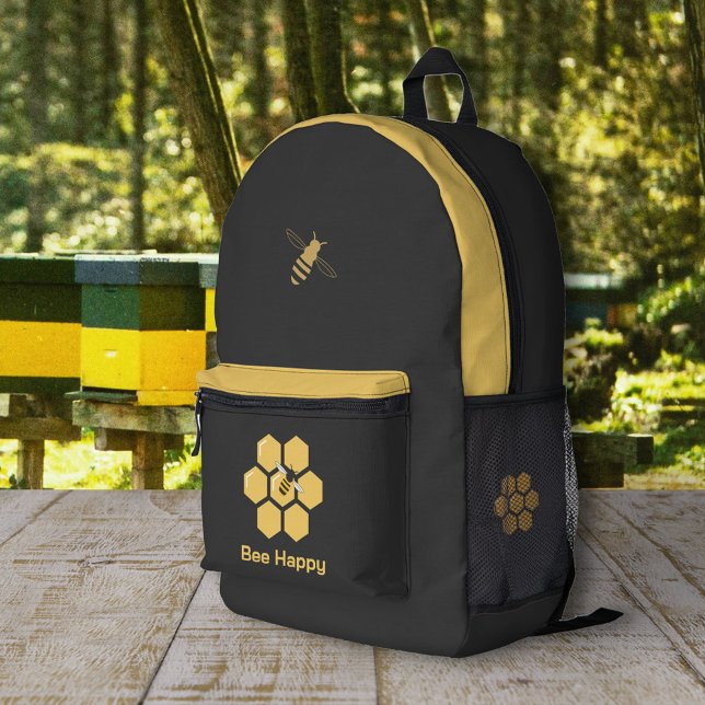 Mochila negra de abeja y abeja (Bee and Honeycomb Black Backpack)