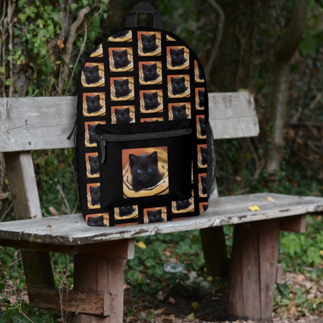 Mochila negra de patrón fotográfico mascota (Subido por el creador)