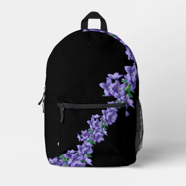 Mochila negra morada floral (Anverso)