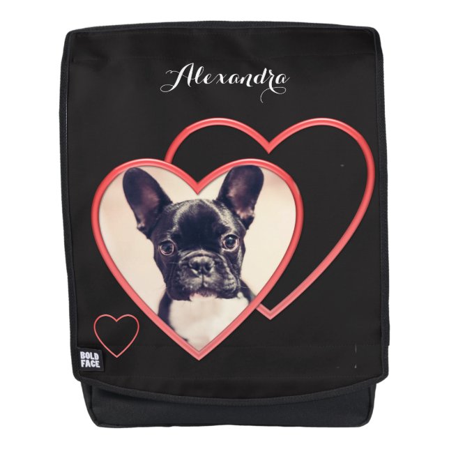 Mochila negrita del corazón del bulldog francés (Anverso)