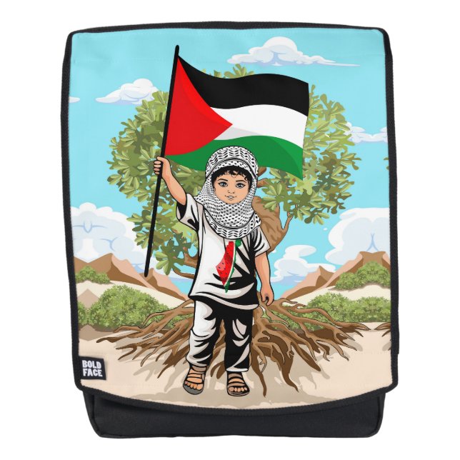 Mochila Niño con bandera palestina de Keffiyeh y olivo (Anverso)
