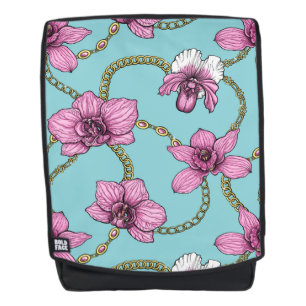 Mochila orquídeas y cadenas, rosa y azul