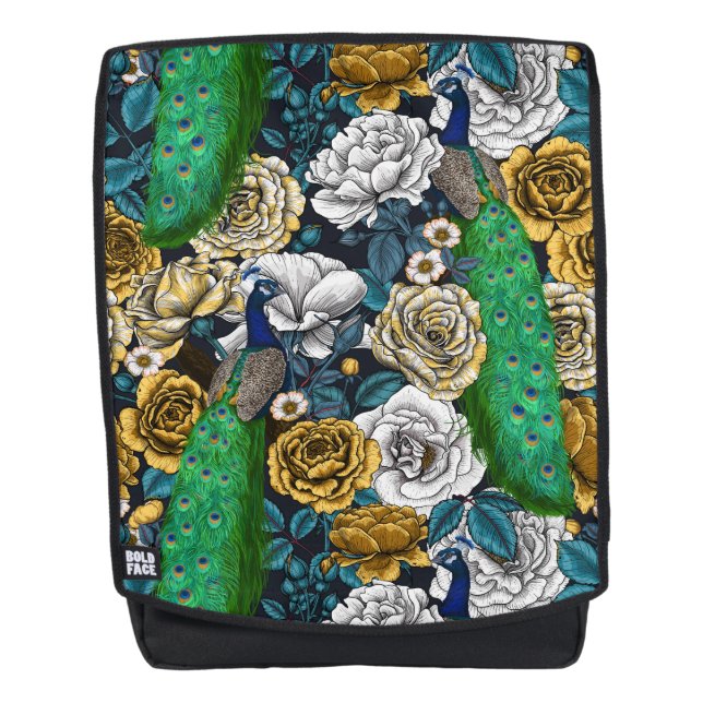 Mochila Pacocas en el jardín rosa 3 (Anverso)