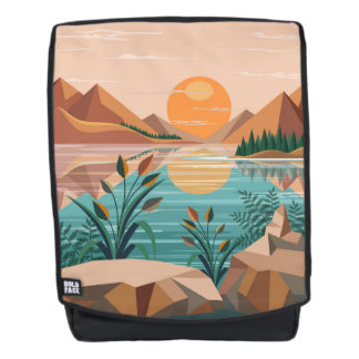 Mochila Paisaje de puesta de sol en un lago de montaña tra