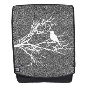 Mochila Pájaro en una Rama, Patrón Blanco sobre Negro
