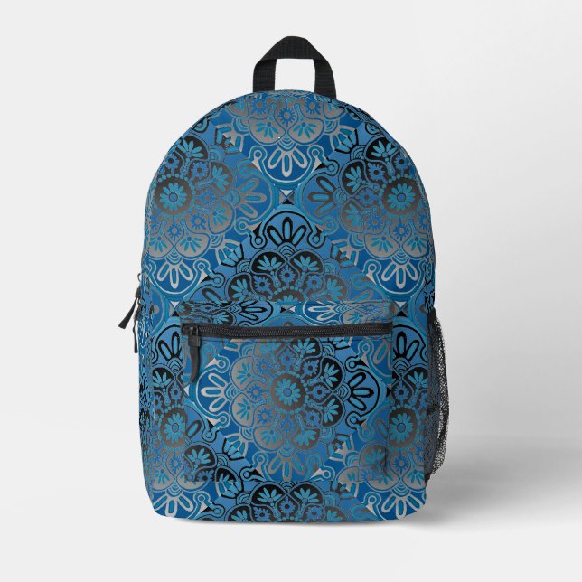 Mochila para niños de azulejos azules y negros (Anverso)