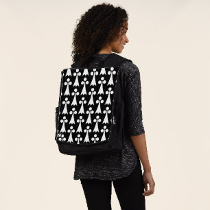 Mochila Patrón de armiño, Patrón medieval, Blanco sobre ne