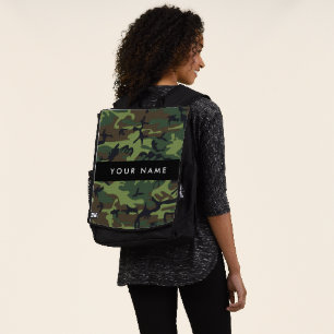 Mochila Patrón de camuflaje verde, tu nombre, personalizad