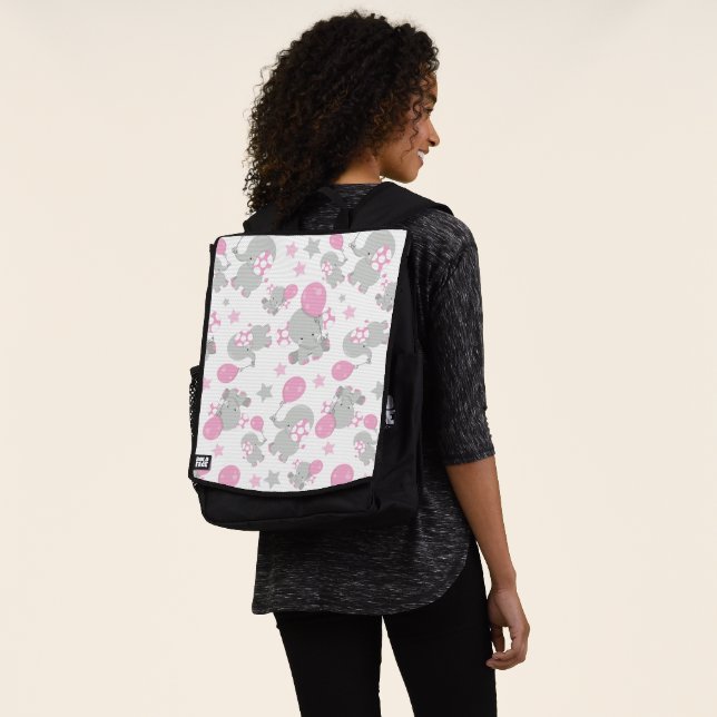 Mochila Patrón de Elefantes, Elefantes Cutos - Gris Rosa (Puesto)
