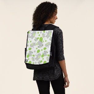Mochila Patrón de Elefantes, Elefantes Cutos - Gris Verde