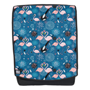 Mochila Patrón de flamencos con flores lindas