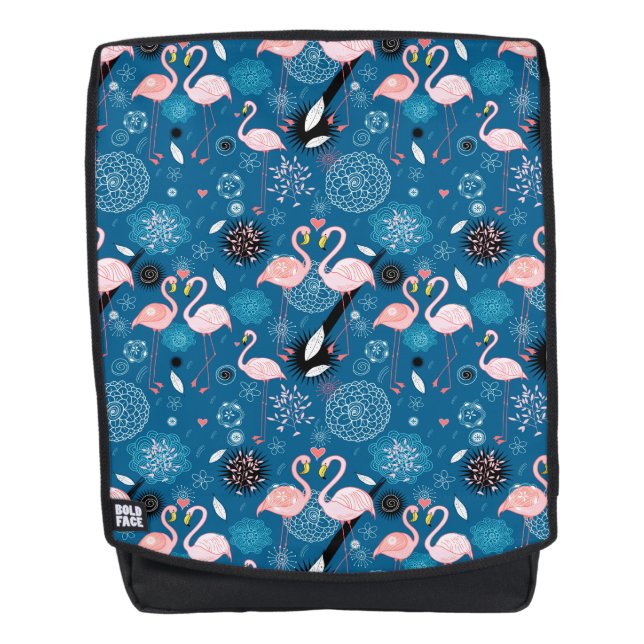 Mochila Patrón de flamencos con flores lindas (Anverso)