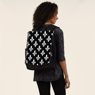 Mochila Patrón de Flor de Lis, Real Francés, Blanco sobre 
