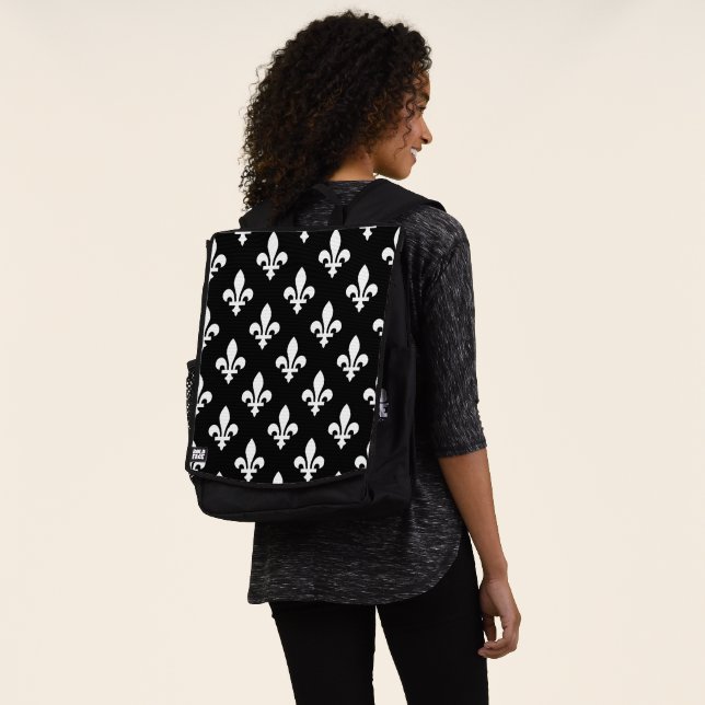 Mochila Patrón de Flor de Lis, Real Francés, Blanco sobre  (Puesto)