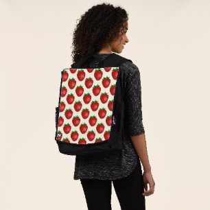Mochila Patrón de fresa, fresas rojas, frutas, hojas