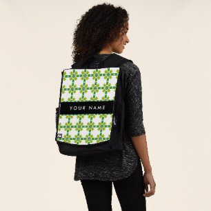 Mochila Patrón de Hoja, Hojas Verdes, Tu Nombre