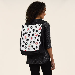 Mochila Patrón de huellas de patas, patas negras, patas ro