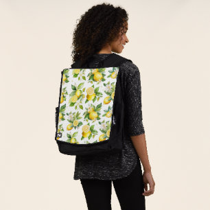 Mochila Patrón de limón, flores de limón, hojas, cítricos