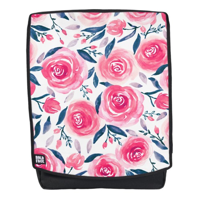 Mochila Patrón de Rosas de acuarela floral rosa (Anverso)