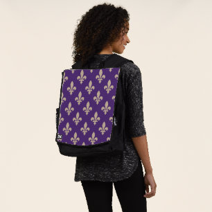 Mochila Patrón Fleur de Lis, crema francesa real en morado