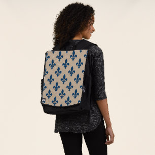 Mochila Patrón Flor de Lis, Azul Real Francés sobre Crema