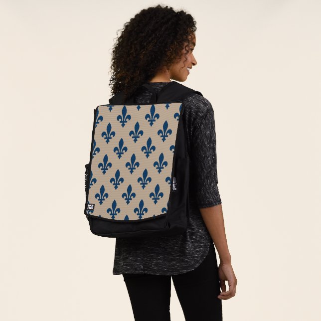 Mochila Patrón Flor de Lis, Azul Real Francés sobre Crema (Puesto)