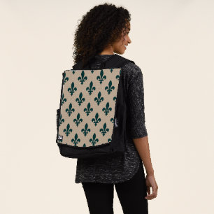 Mochila Patrón Flor de Lis, Verde Real Francés sobre Crema