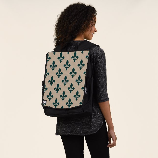 Mochila Patrón Flor de Lis, Verde Real Francés sobre Crema (Puesto)