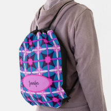 Patrón geométrico retro en rosa, púrpura y azul