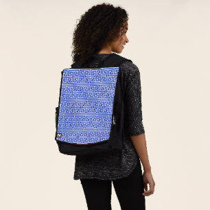 Mochila Patrón griego Meandro Clave Cuadrado H Azul
